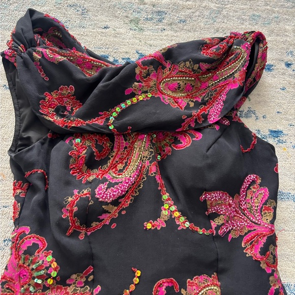 Vintage Andretta Donatello Elegant Black and Pink Paisley Women's Blouse Medium - Picture 2 of 6